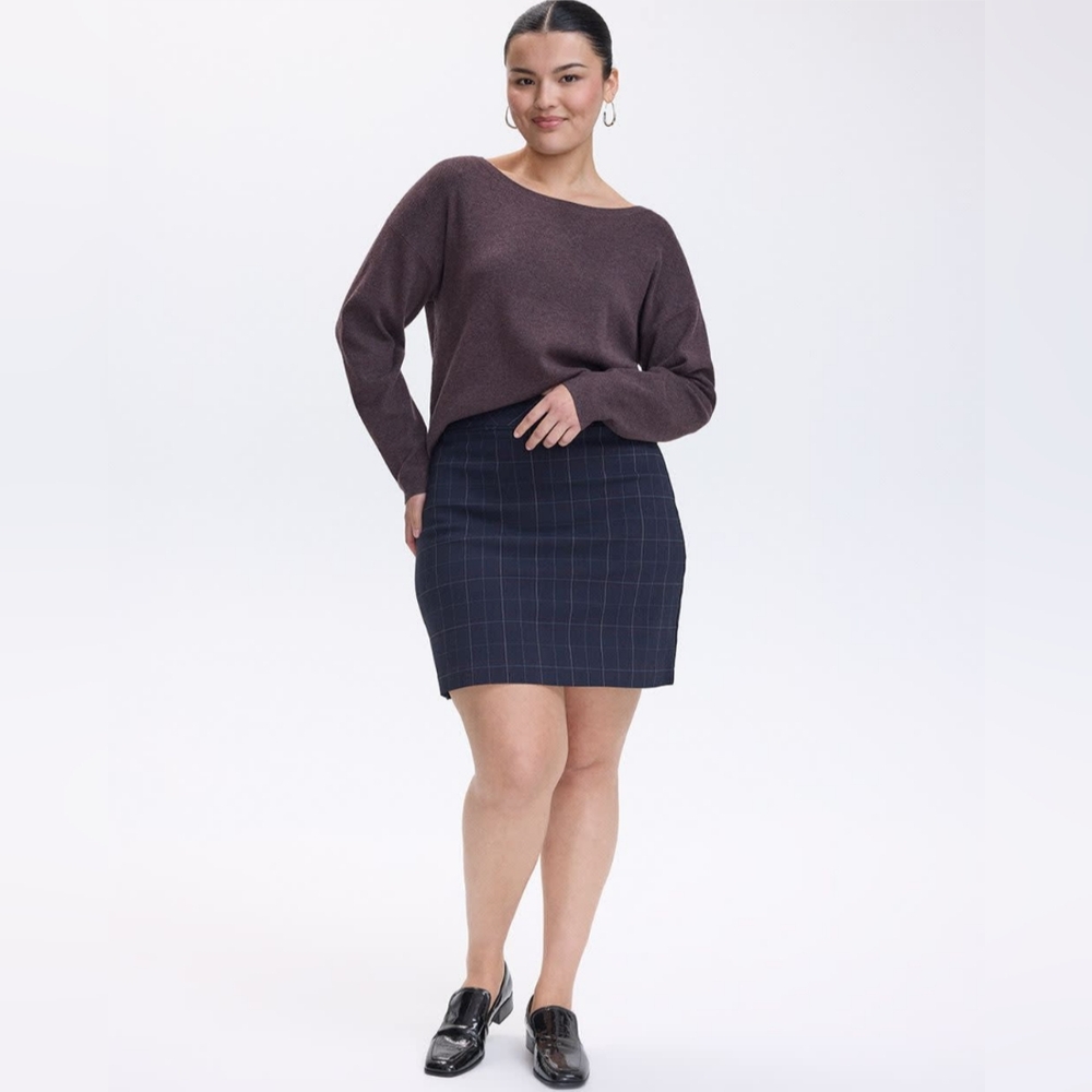 NWT Navy Blue Plaid Mini A-Line Skirt - The Iconic